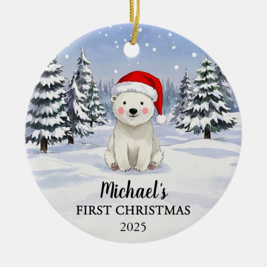 Personalized Polar Bear Baby Christmas Ornament (Voorkant)
