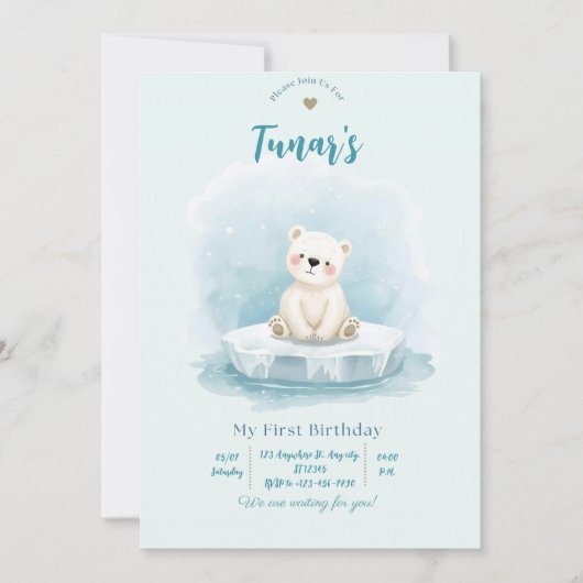 Personalized Polar Bear Birthday Invitation Kaart (Voorkant)