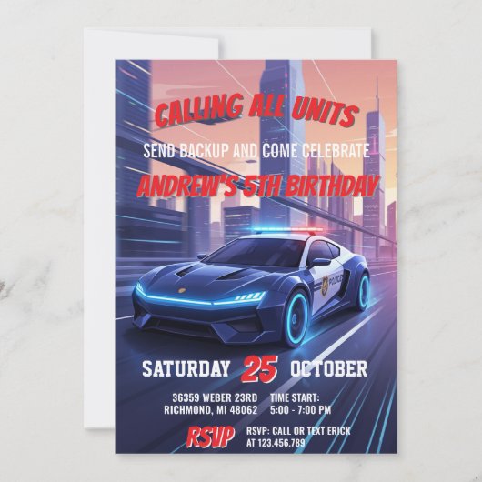 Personalized Police Officer Birthday Party Kaart (Voorkant)