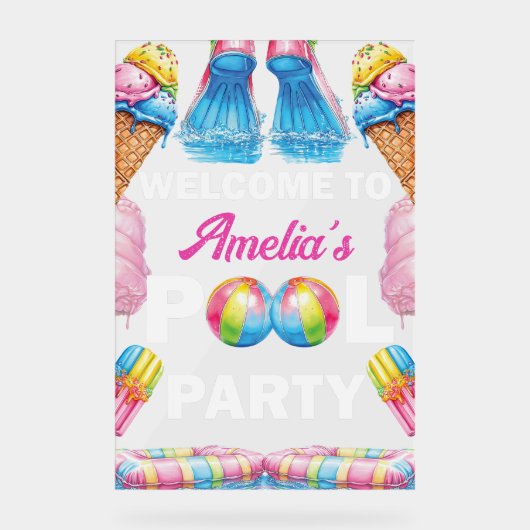 Personalized Pool Party Welcome Acryl Bord (Voorkant)