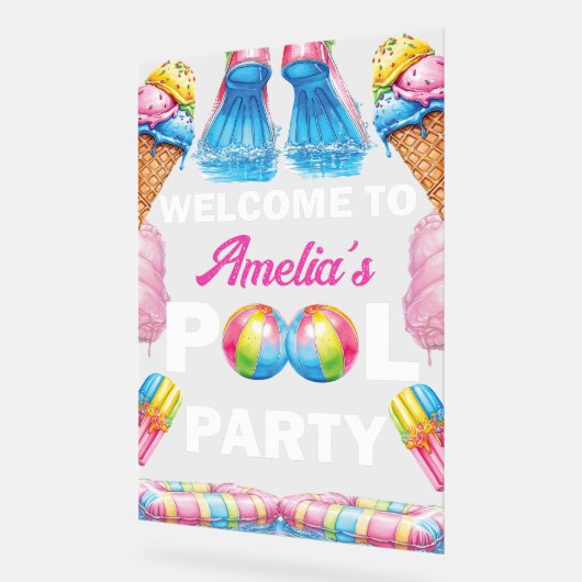 Personalized Pool Party Welcome Acryl Bord (Hoek)