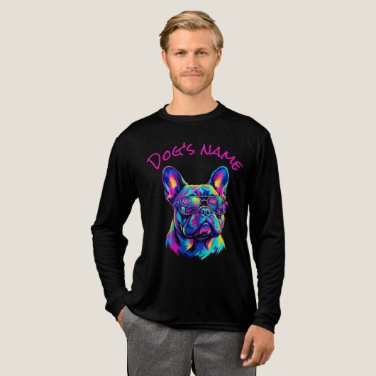 Personalized Pop Art French Bulldog NYC Neon Tri-Blend Shirt (Voorkant)