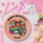 Personalized Pop Art Retro Birthday Photo Papieren Bordje (Feest)