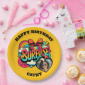 Personalized Pop Art Retro Birthday Photo Papieren Bordje (Feest)