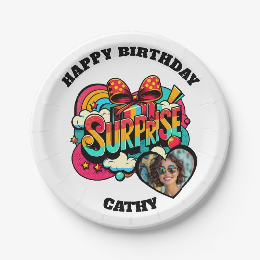 Personalized Pop Art Retro Birthday Photo Papieren Bordje (Voorkant)