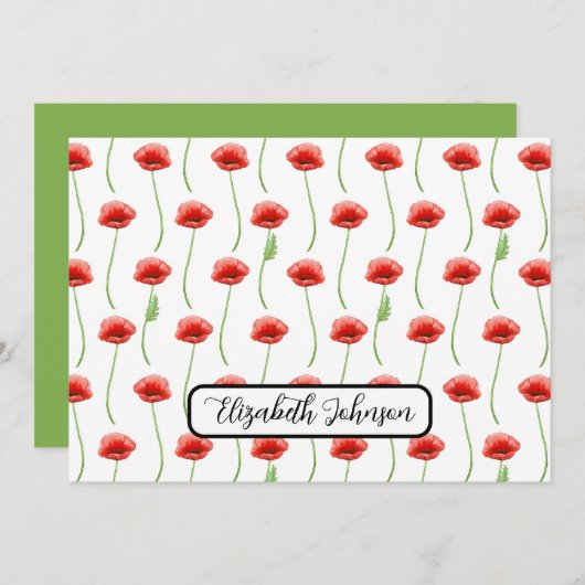 Personalized Poppies Floral Botanical Note Card Notitiekaartje (Voorkant / Achterkant)