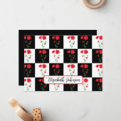 Personalized Poppy Checkerboard Floral Note Card Notitiekaartje (Voorkant / Achterkant in situ)