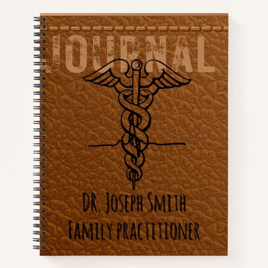 Personalized practitioner brown leather doctor notitieboek (Voorkant)