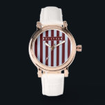 Personalized Preppy Brown Blue Cabana Stripe Horloge<br><div class="desc">Certain designs are always in style. Every year, the casual beauty of classic cabana stripes feels new. For those who appreciate straightforward, self-assured design with a hint of preppy elegance, this customized brown and blue cabana stripe collection was made. The pattern's gentle contrast between brown and blue makes it cozy,...</div>