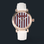 Personalized Preppy Brown Blue Cabana Stripe Horloge<br><div class="desc">Certain designs are always in style. Every year, the casual beauty of classic cabana stripes feels new. For those who appreciate straightforward, self-assured design with a hint of preppy elegance, this customized brown and blue cabana stripe collection was made. The pattern's gentle contrast between brown and blue makes it cozy,...</div>