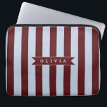 Personalized Preppy Brown Blue Cabana Stripe Laptop Sleeve<br><div class="desc">Certain designs are always in style. Every year, the casual beauty of classic cabana stripes feels new. For those who appreciate straightforward, self-assured design with a hint of preppy elegance, this customized brown and blue cabana stripe collection was made. The pattern's gentle contrast between brown and blue makes it cozy,...</div>