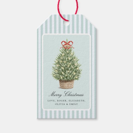 Personalized Preppy Coastal Tree Christmas Cadeaulabel (Voorkant)