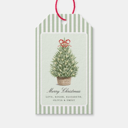 Personalized Preppy Coastal Tree Christmas Cadeaulabel (Voorkant)
