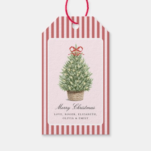 Personalized Preppy Coastal Tree Christmas Cadeaulabel (Voorkant)