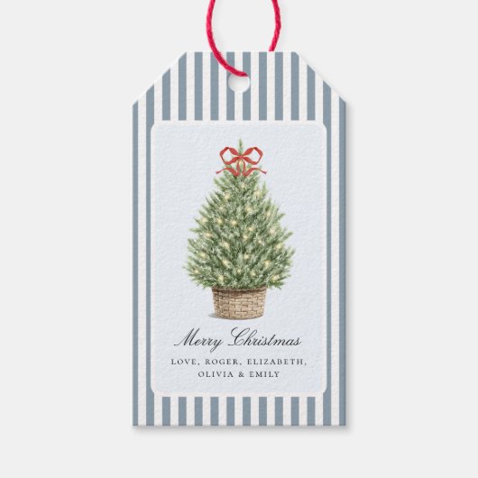 Personalized Preppy Coastal Tree Christmas Cadeaulabel (Voorkant)