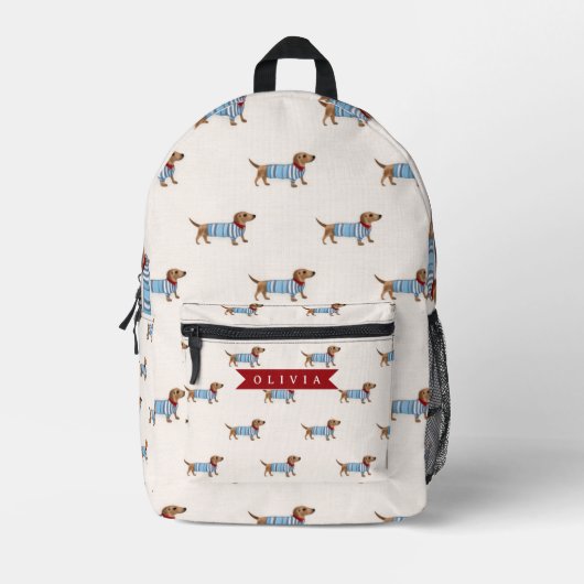 Personalized Preppy Cute Dachshund Dog Pattern Bedrukte Rugzak (Voorkant)