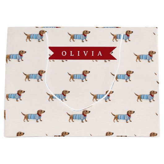 Personalized Preppy Cute Dachshund Dog Pattern Groot Cadeauzakje (Voorkant)