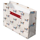 Personalized Preppy Cute Dachshund Dog Pattern Groot Cadeauzakje (Voorkant Gekanteld)