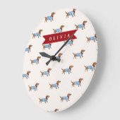 Personalized Preppy Cute Dachshund Dog Pattern Grote Klok (Hoek)