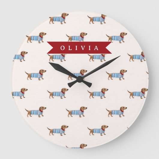 Personalized Preppy Cute Dachshund Dog Pattern Grote Klok (Voorkant)