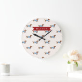 Personalized Preppy Cute Dachshund Dog Pattern Grote Klok (Huis)