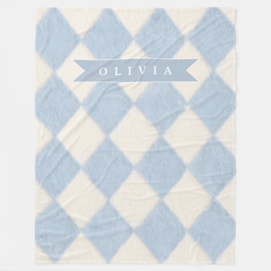 Personalized Preppy Soft Blue Fuzzy Argyle Name Fleece Deken (Voorkant)