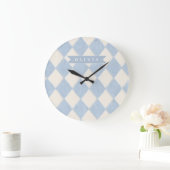 Personalized Preppy Soft Blue Fuzzy Argyle Name Grote Klok (Huis)