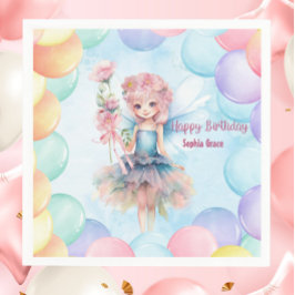 Personalized Pretty Blue Fairy Birthday Napkins Servet