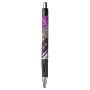 Personalized pretty magenta girly damask pattern pen