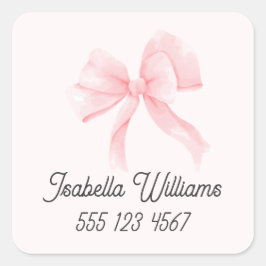 Personalized Pretty Pink Bow Girl Vierkante Sticker