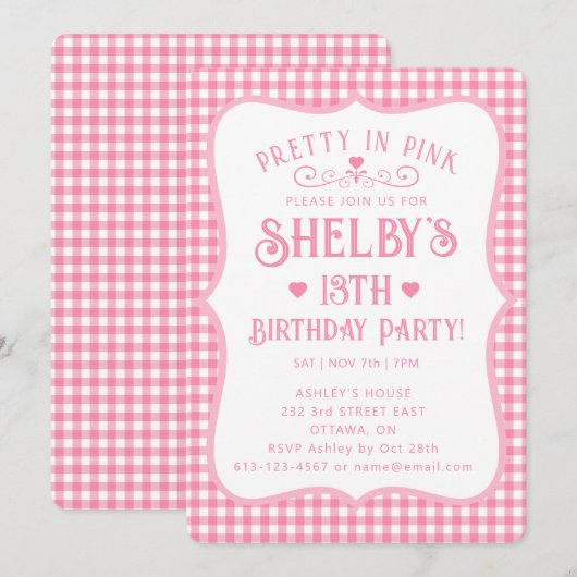 Personalized Pretty Pink Plaid 13th Birthday  Kaart (Voorkant / Achterkant)