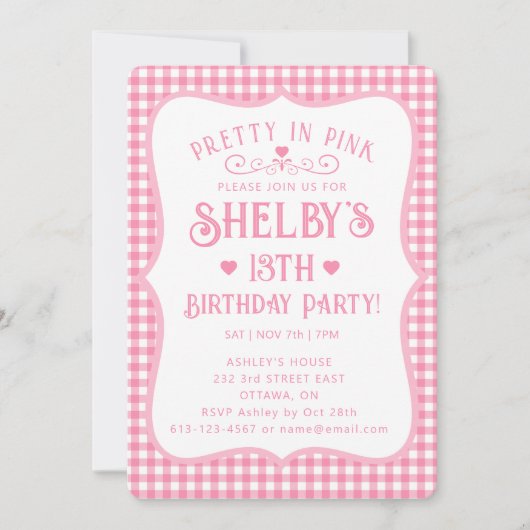 Personalized Pretty Pink Plaid 13th Birthday  Kaart (Voorkant)