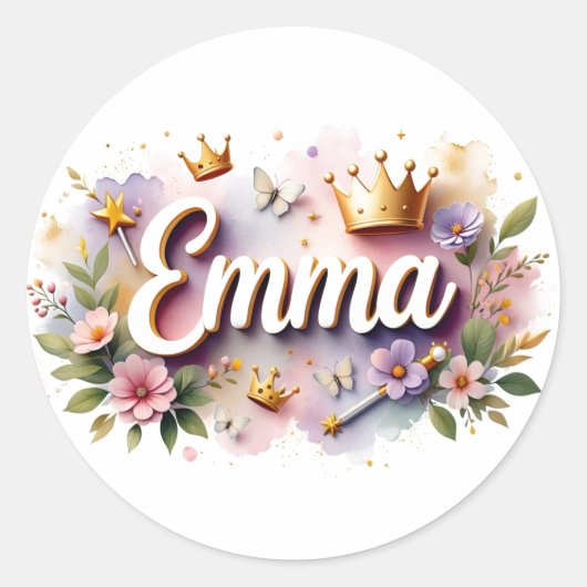 Personalized  Princess Floral Emma Stickers  (Voorkant)