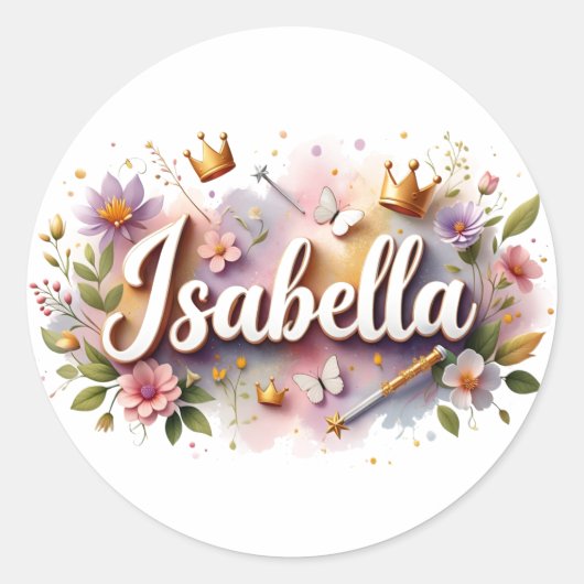 Personalized  Princess Floral Isabella Stickers  (Voorkant)