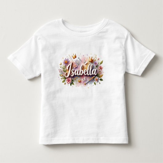 Personalized Princess Floral Kids T-Shirt (Voorkant)