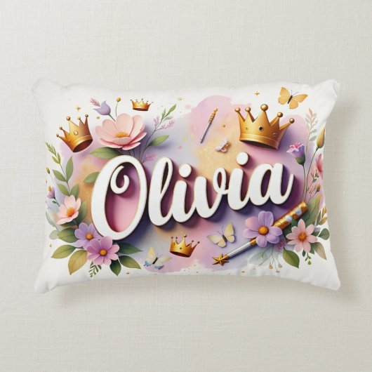 Personalized  Princess Floral Name  Accent Kussen (Voorkant)