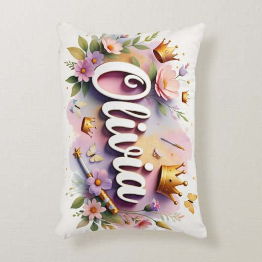 Personalized  Princess Floral Name  Accent Kussen (Voorkant(Verticaal))