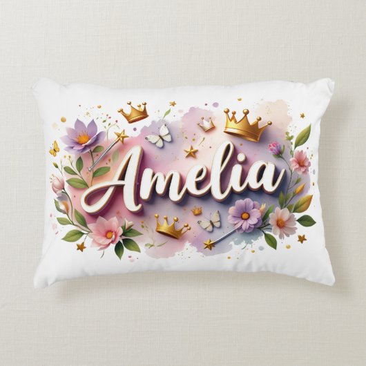Personalized  Princess Floral Name  Accent Kussen (Voorkant)