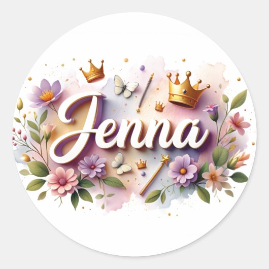 Personalized  Princess Floral Name Stickers  (Voorkant)