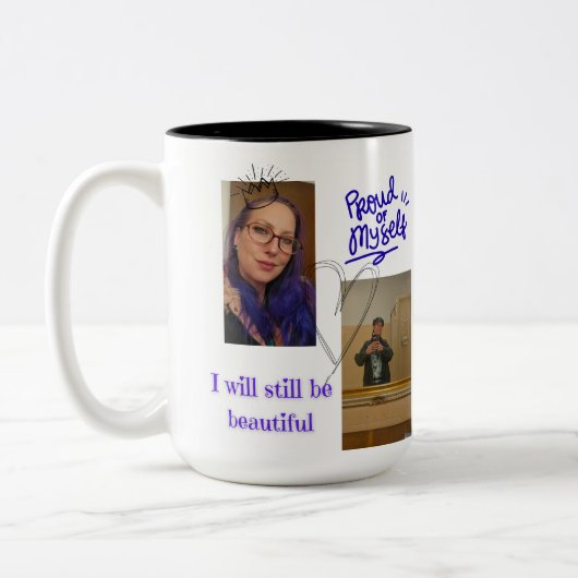 Personalized "Proud of Myself" mug - personal phot Tweekleurige Koffiemok (Links)