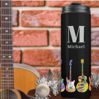 Personalized Psychedelic Christmas Guitar Pop Art Thermosbeker