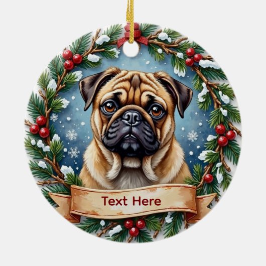 Personalized Pug Christmas  Keramisch Ornament (Achterkant)