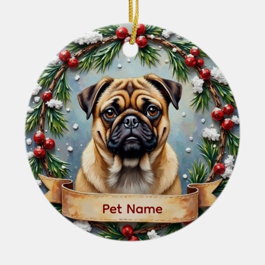 Personalized Pug Christmas Keramisch Ornament (Voorkant)