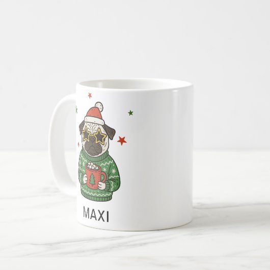 Personalized Pug Dog Christmas Koffiemok (Voorkant links)