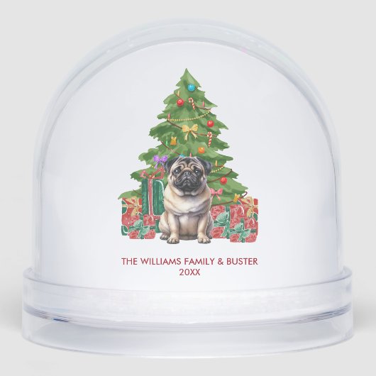 Personalized Pug Dog Christmas Sneeuwbol (Voorkant)