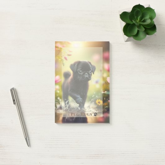 Personalized Pug Puppy Floral Sticky Note Pad (Kantoor)
