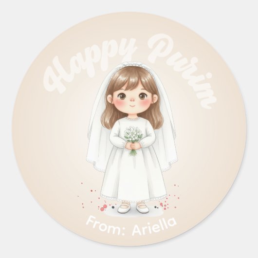Personalized Purim Sticker – Bride Theme (Voorkant)
