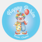 Personalized Purim Sticker - Clown Theme (Voorkant)