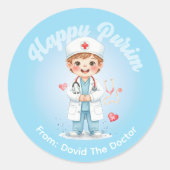 Personalized Purim Sticker – Doctor Theme (Voorkant)