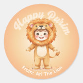 Personalized Purim Sticker – Lion Theme (Voorkant)